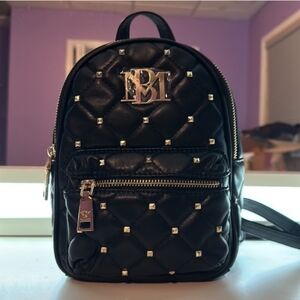 Badgley Mischka Black Quilted Backpack with Gold Studs